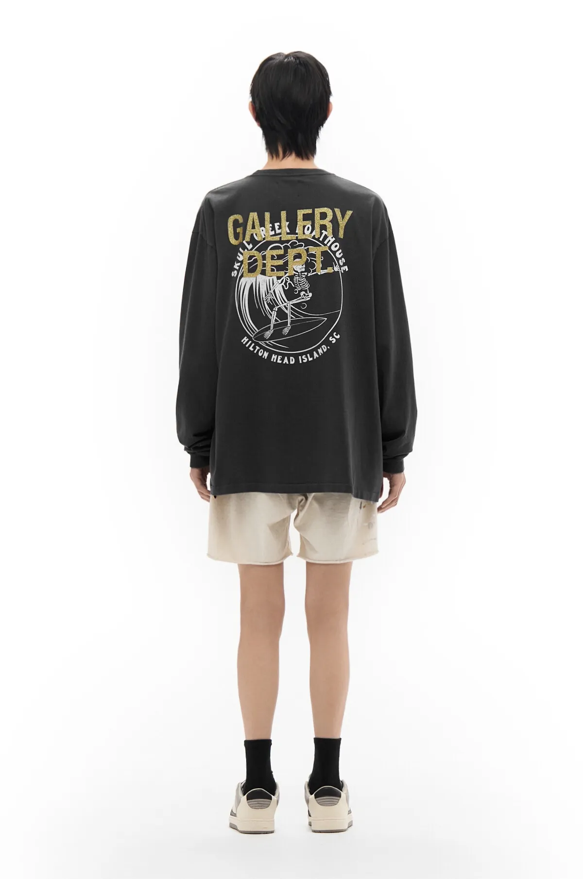 GALLERY DEPT. SKULL CREEK L/S TEE/BLK Glitter skull surf long sleeves, washed black S-XL, genuine development, correct version, garment dyed, washed and distressed, printing has a full sense of distress